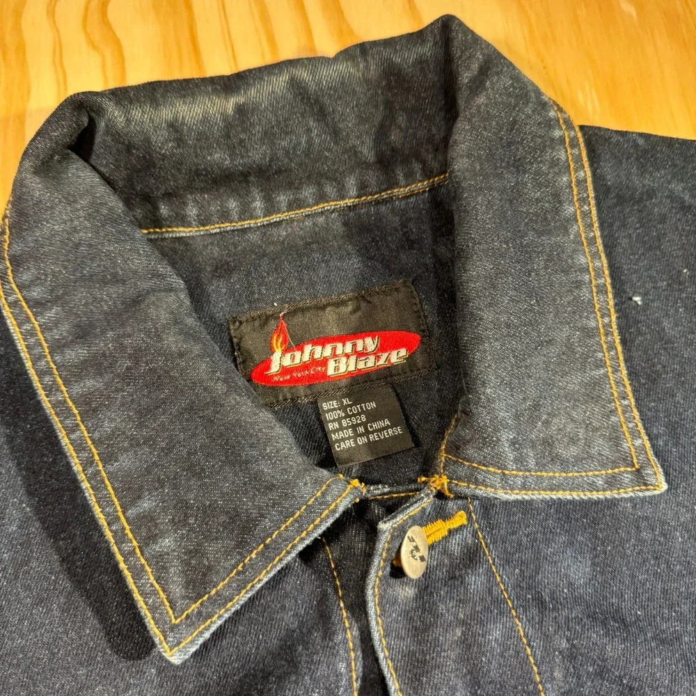 Johnny Blaze Men's Vintage Embroidered Dragon Dark Wash Denim Trucker Jacket XL